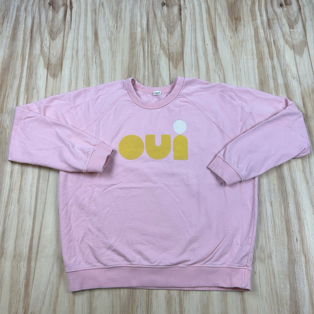 Clare V. Women's Large Pink OUI Crewneck Sweatshirt Los Angeles Cotton Casual